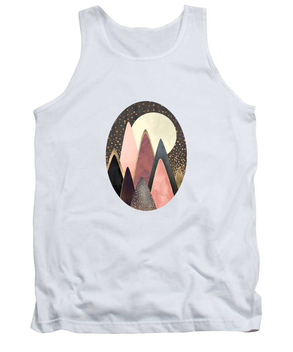 Pink Tank Top featuring the digital art Pink and Gold Peaks by Spacefrog Designs