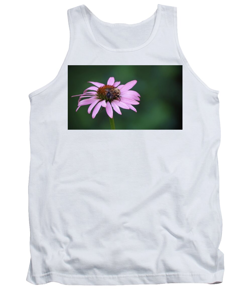 Pink Tank Top featuring the photograph Pink flower and bee by Jack Nevitt