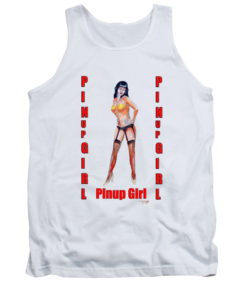Pinup Girls Tank Top featuring the painting Pinup Girl in stockings vintage style by Tom Conway