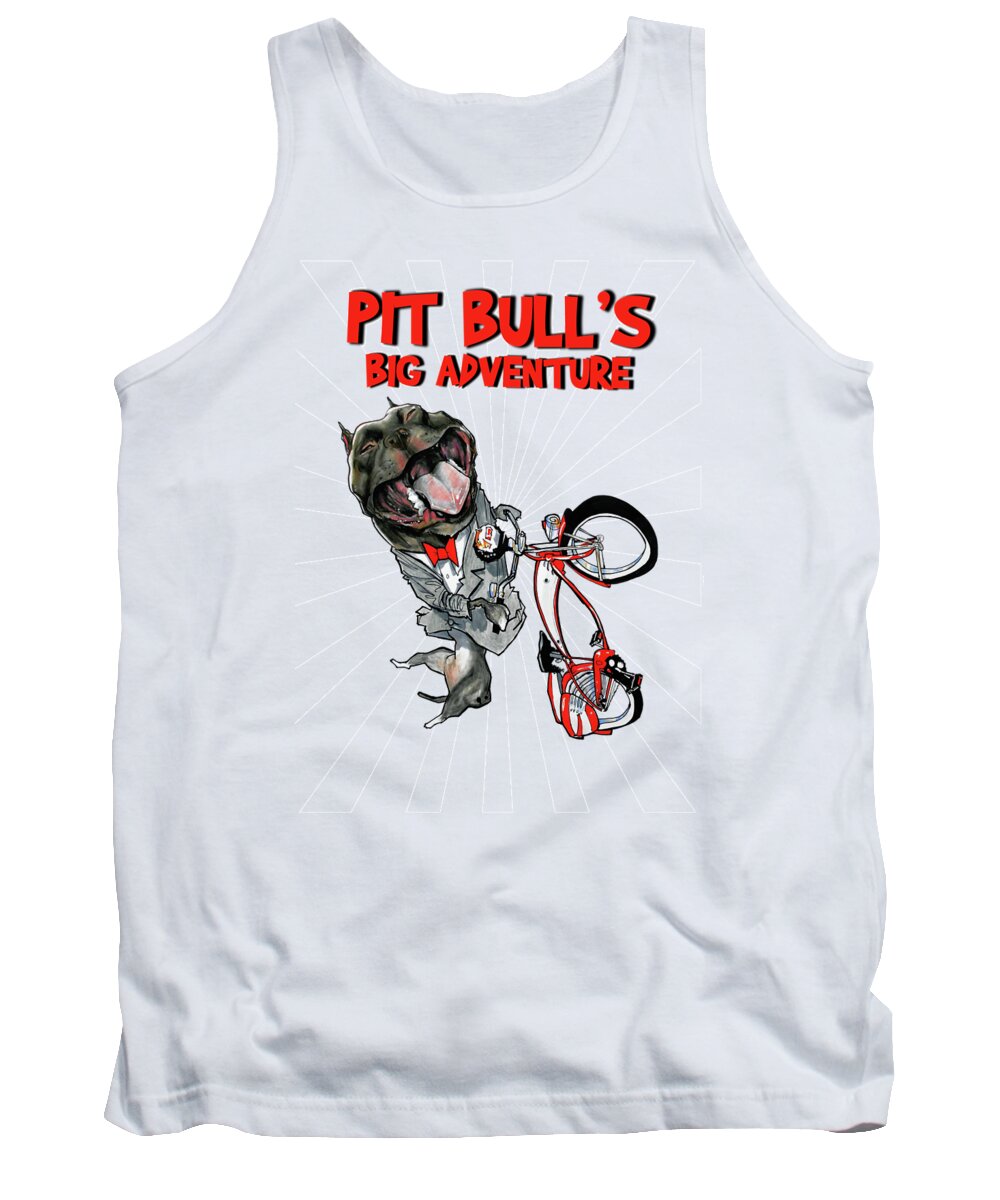 Dog Caricature Tank Top featuring the drawing Pit Bull's Big Adventure Caricature by Canine Caricatures By John LaFree