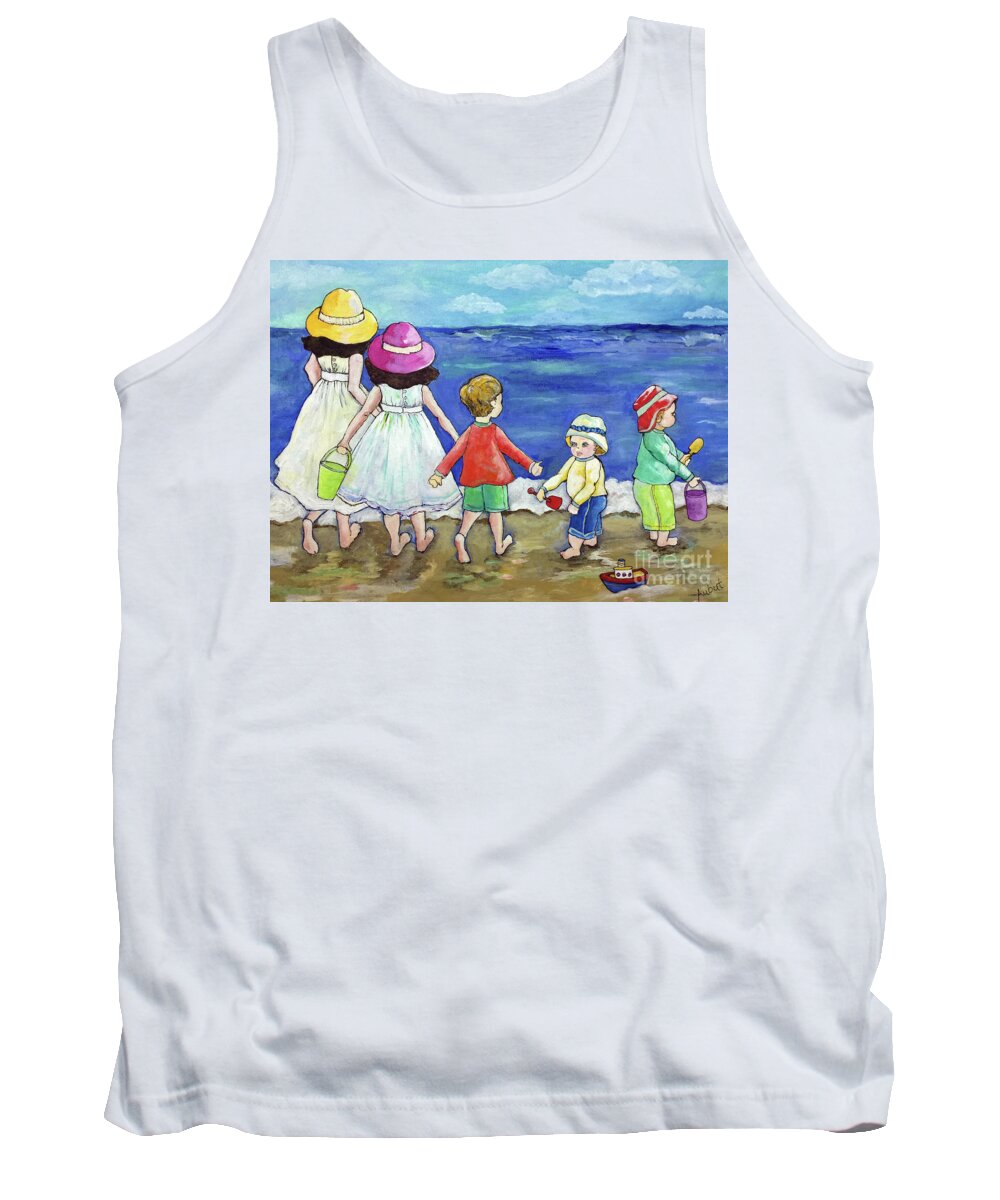 Ocean Tank Top featuring the painting Playing at the Seashore by Rosemary Aubut