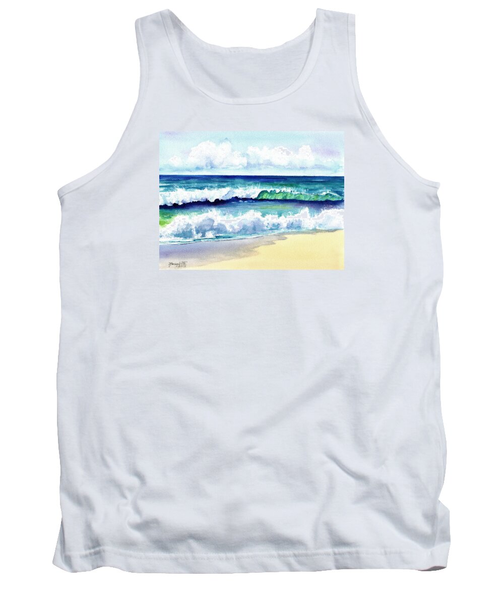Kauai Tank Top featuring the painting Polhale Waves 3 by Marionette Taboniar