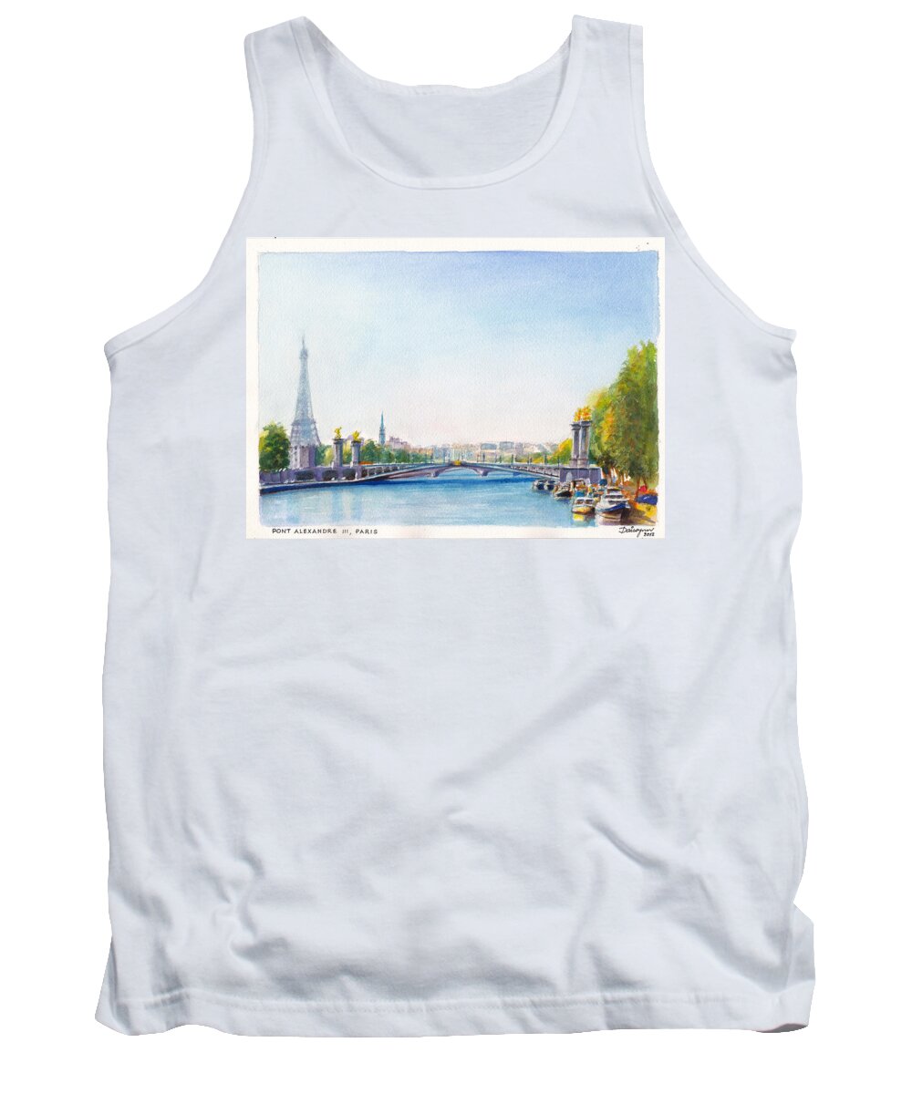 Paris Tank Top featuring the painting Pont Alexandre III or Alexander the Third Bridge over the River Seine in Paris France by Dai Wynn