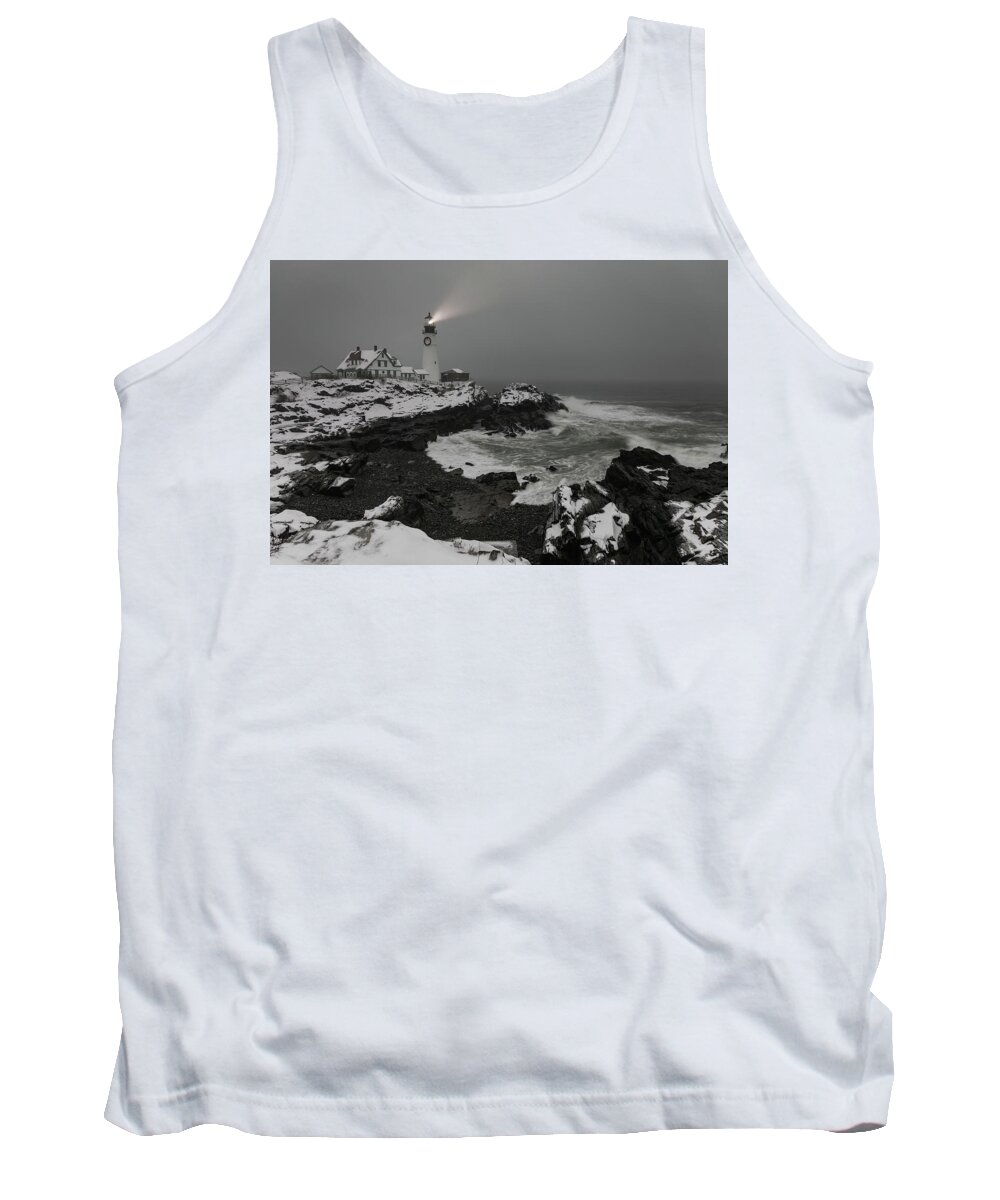 Maine Tank Top featuring the photograph Portland Head Light Beacon by Colin Chase