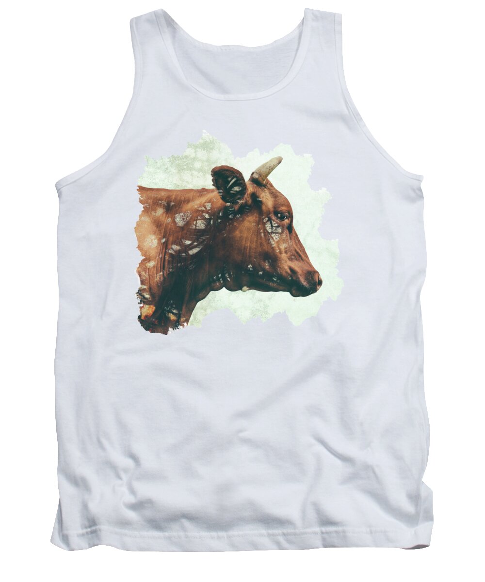 Cow Wildlife Animal Abstract Friend Tank Top featuring the digital art Portrait of Bess by Katherine Smit