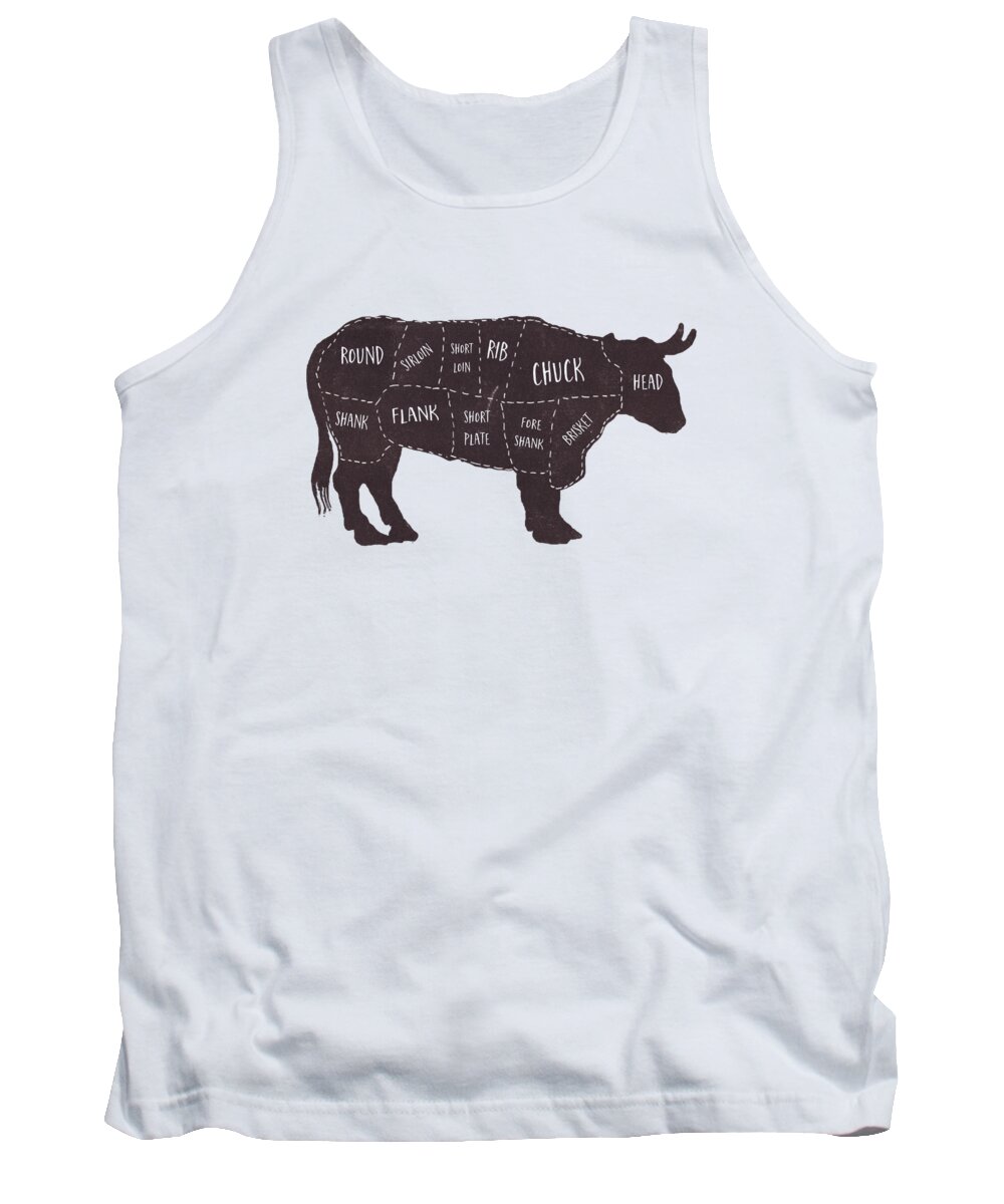 Beef Tank Top featuring the photograph Primitive Butcher Shop Beef Cuts Chart t-shirt by Edward Fielding
