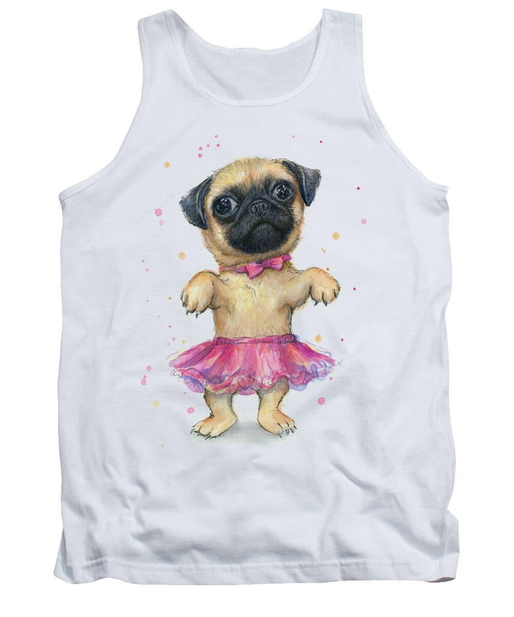 Pug Tank Top featuring the painting Pug in a Tutu by Olga Shvartsur