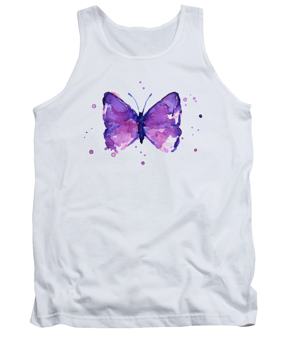 Watercolor Tank Top featuring the painting Purple Abstract Butterfly by Olga Shvartsur