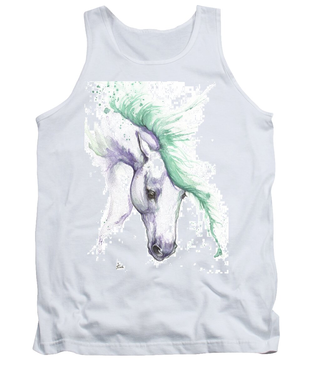 Horse Tank Top featuring the painting Purple horse with green mane by Ang El