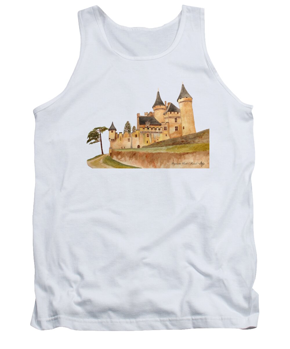 Castle Tank Top featuring the painting Puymartin Castle by Angeles M Pomata