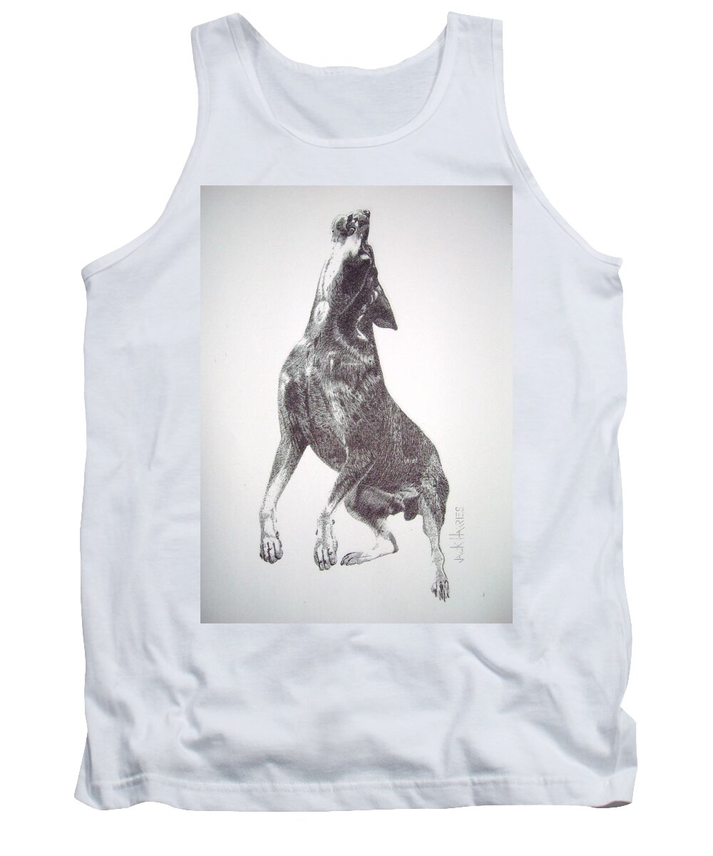 Bluetick Tank Top featuring the drawing Raider by Jack Harries