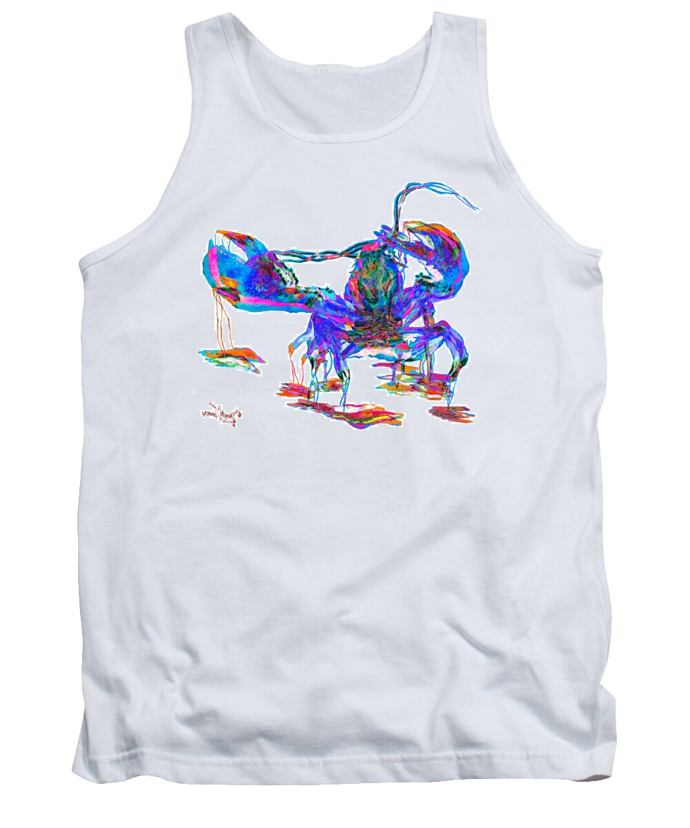 Blue Tank Top featuring the painting Rainbow Lobster On Acid by Ken Figurski