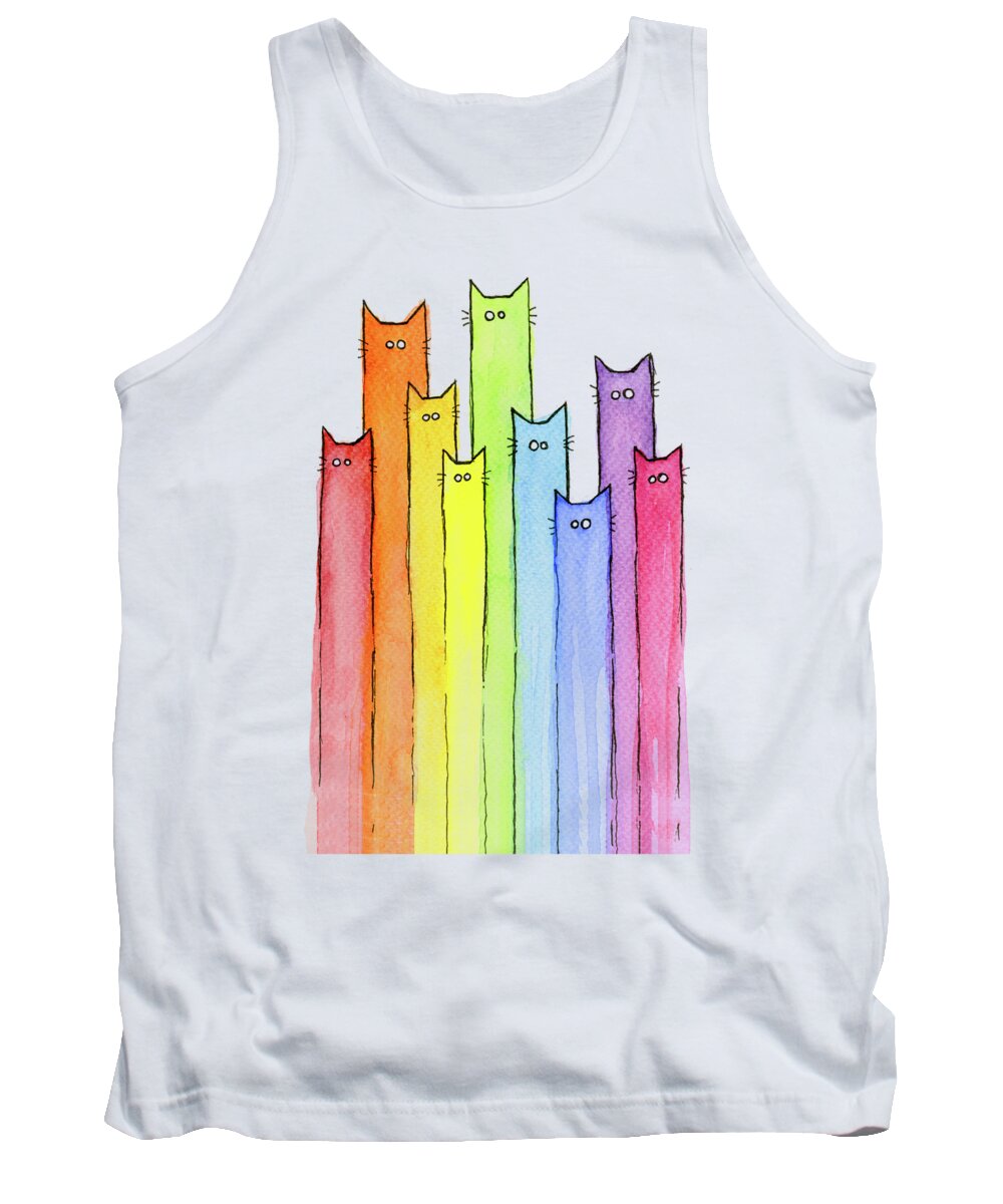 Watercolor Tank Top featuring the painting Rainbow of Cats by Olga Shvartsur