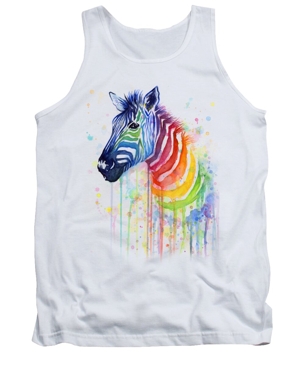 Rainbow Tank Top featuring the painting Rainbow Zebra - Ode to Fruit Stripes by Olga Shvartsur