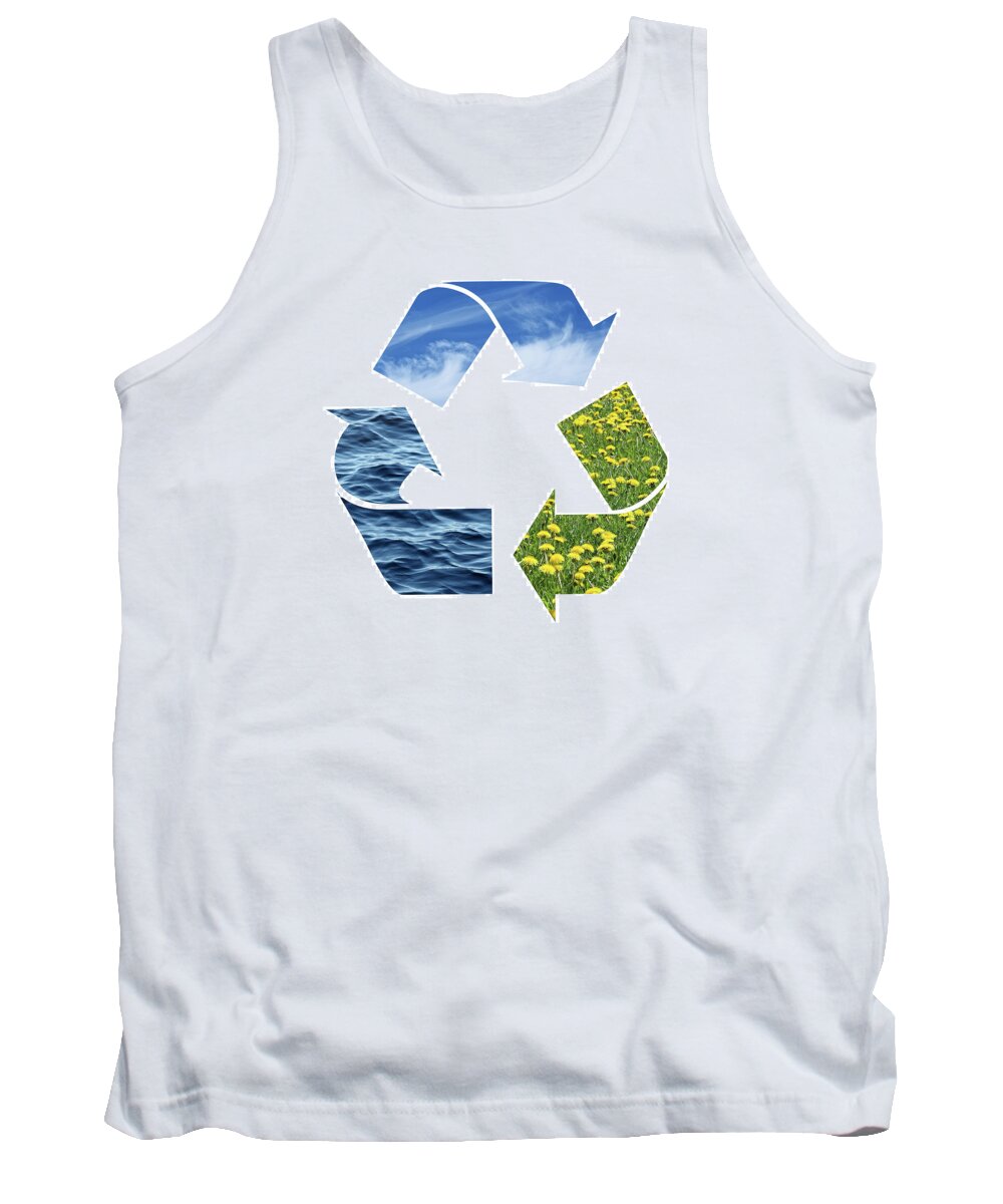 Recycling Tank Top featuring the photograph Recycling sign with images of nature by GoodMood Art