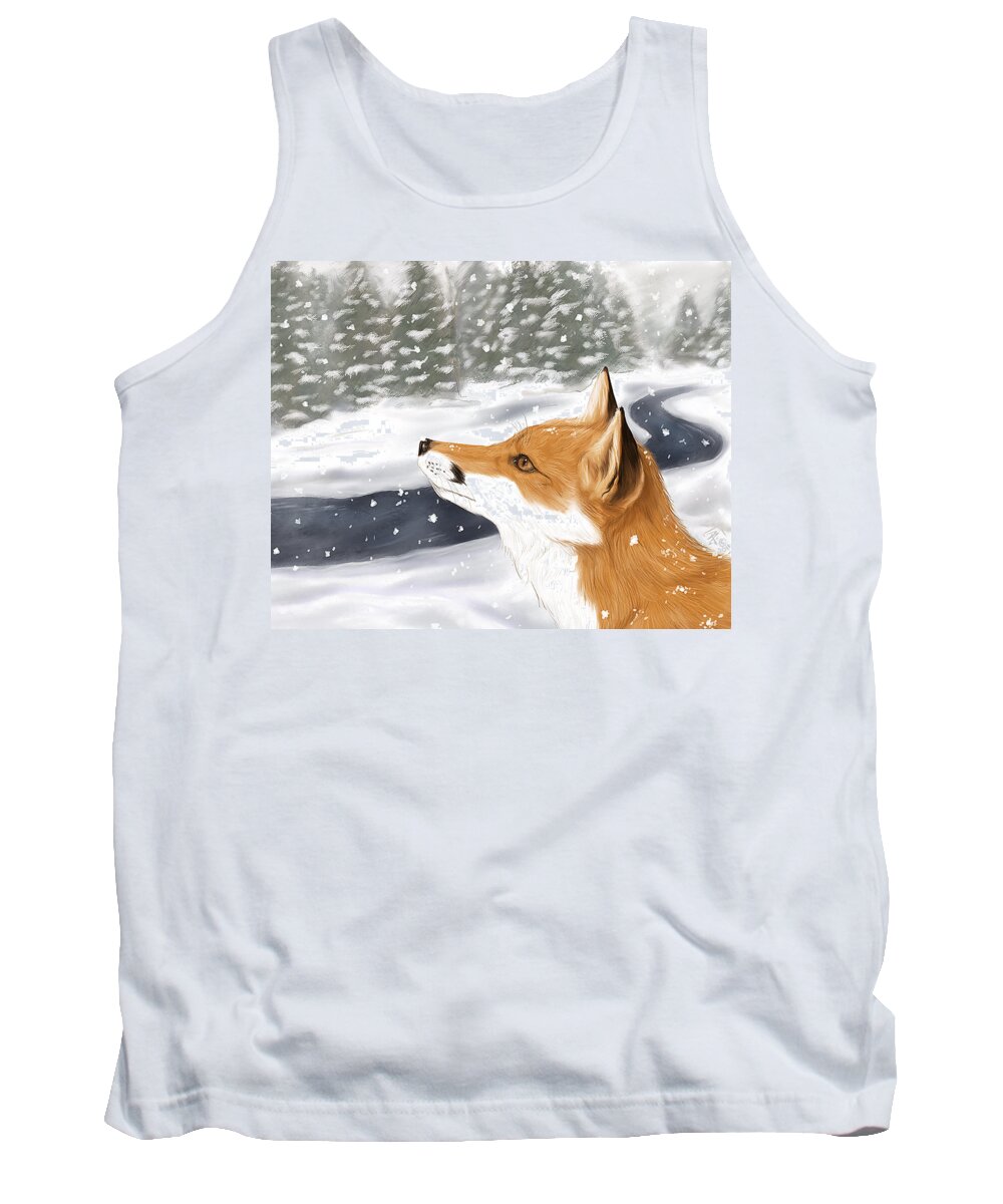 Fox Tank Top featuring the digital art Red Fox in Snow by Brandy Woods