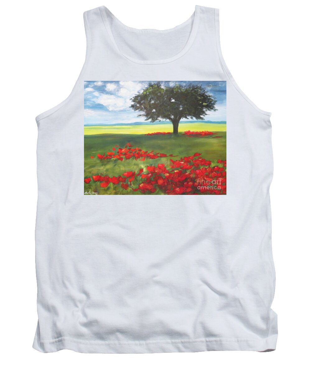 Red Poppies Tank Top featuring the painting Red Poppies by Marsha Young