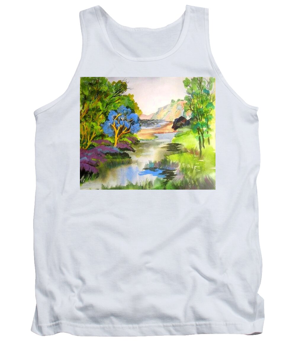 Landscape Marin County California Tank Top featuring the painting Redwood Creek by Esther Woods