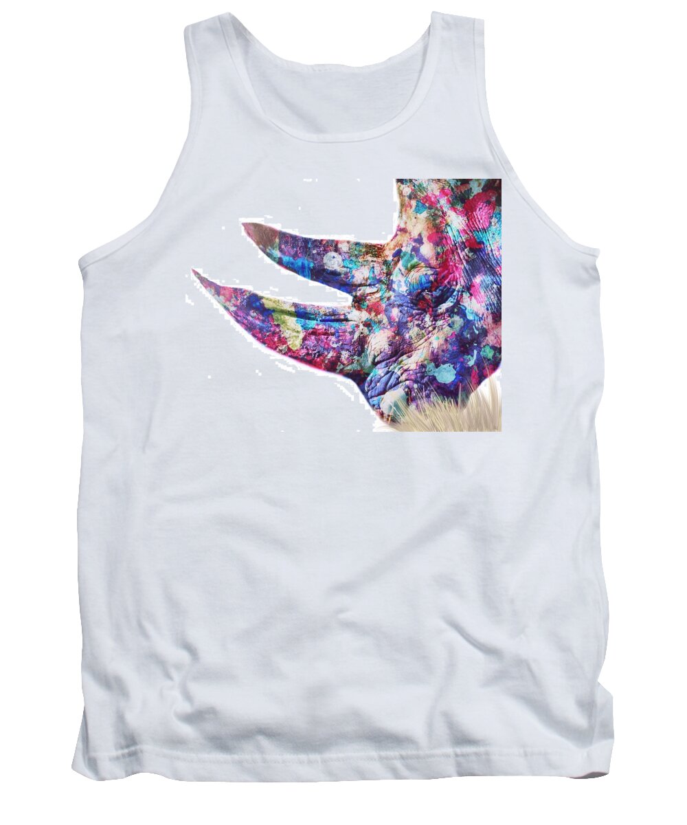 Rhino Tank Top featuring the painting Rhino by Mark Taylor