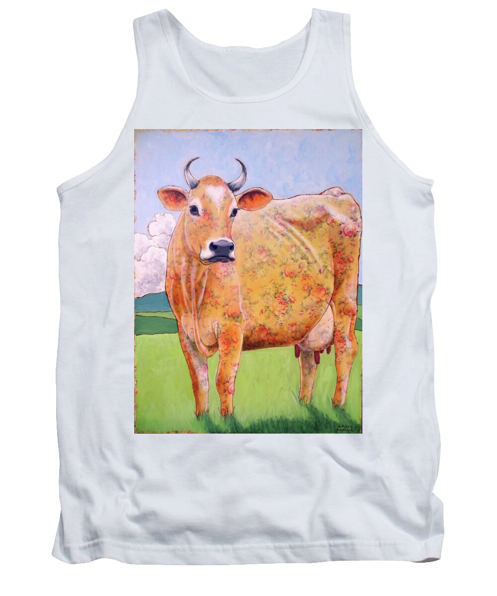 Jersey Cow Tank Top featuring the painting Rosy the Jersey by Ande Hall