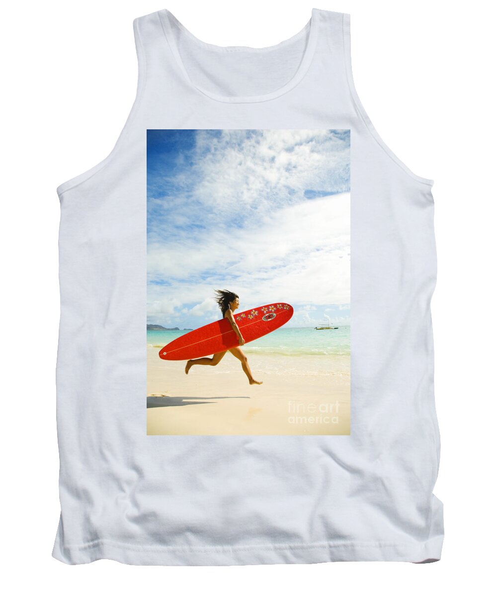 Afternoon Tank Top featuring the photograph Running with Surfboard by Dana Edmunds - Printscapes