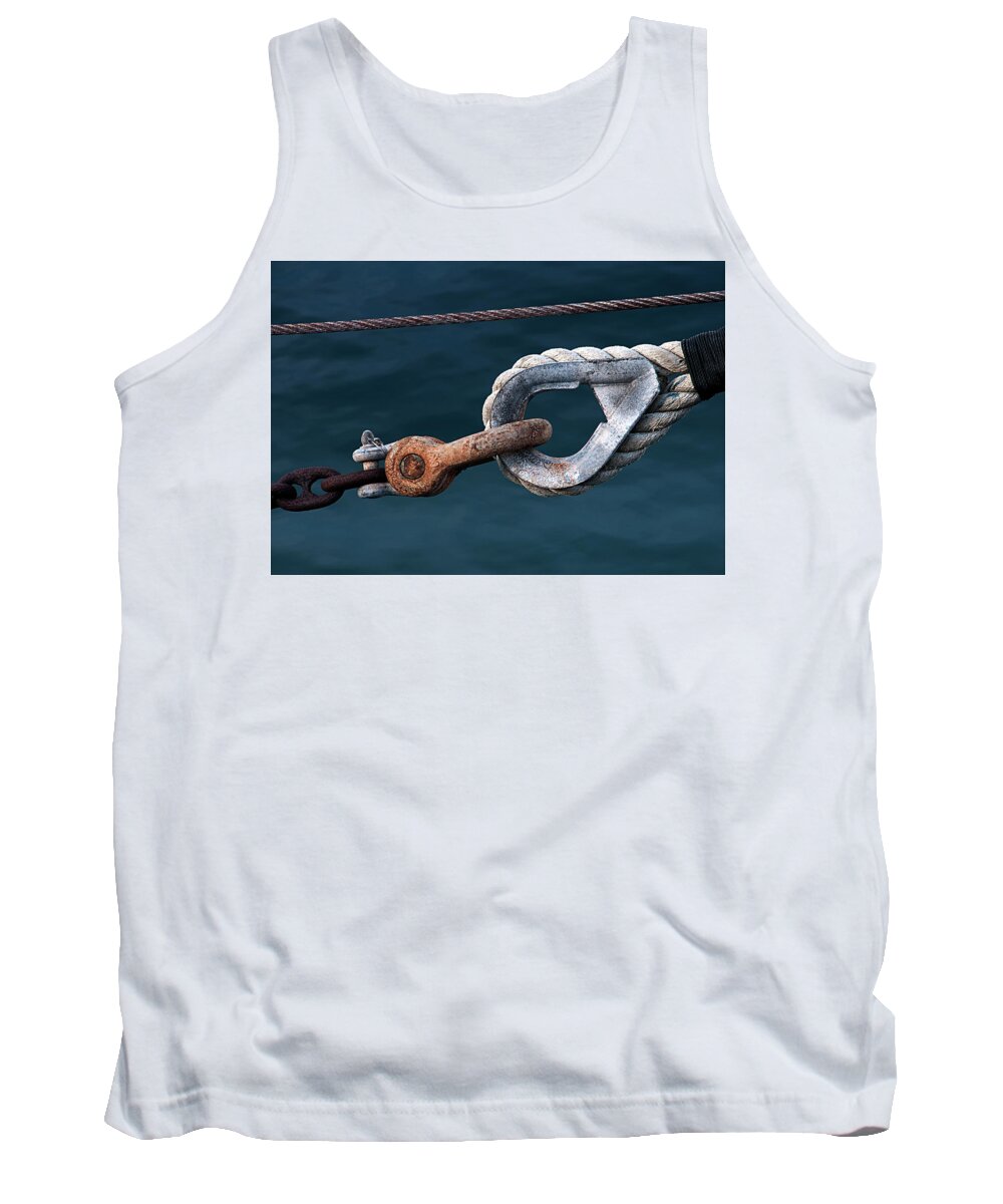 Ship Tank Top featuring the photograph Safety - Sailing Ship's Cables in Port by Mitch Spence