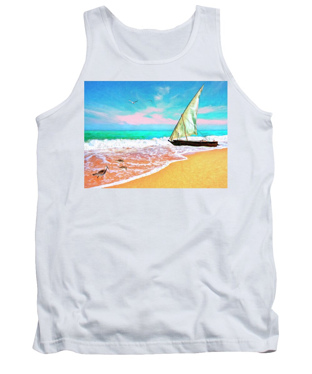 Sail Boat Tank Top featuring the painting Sail Boat on the Shore by Sandra Selle Rodriguez