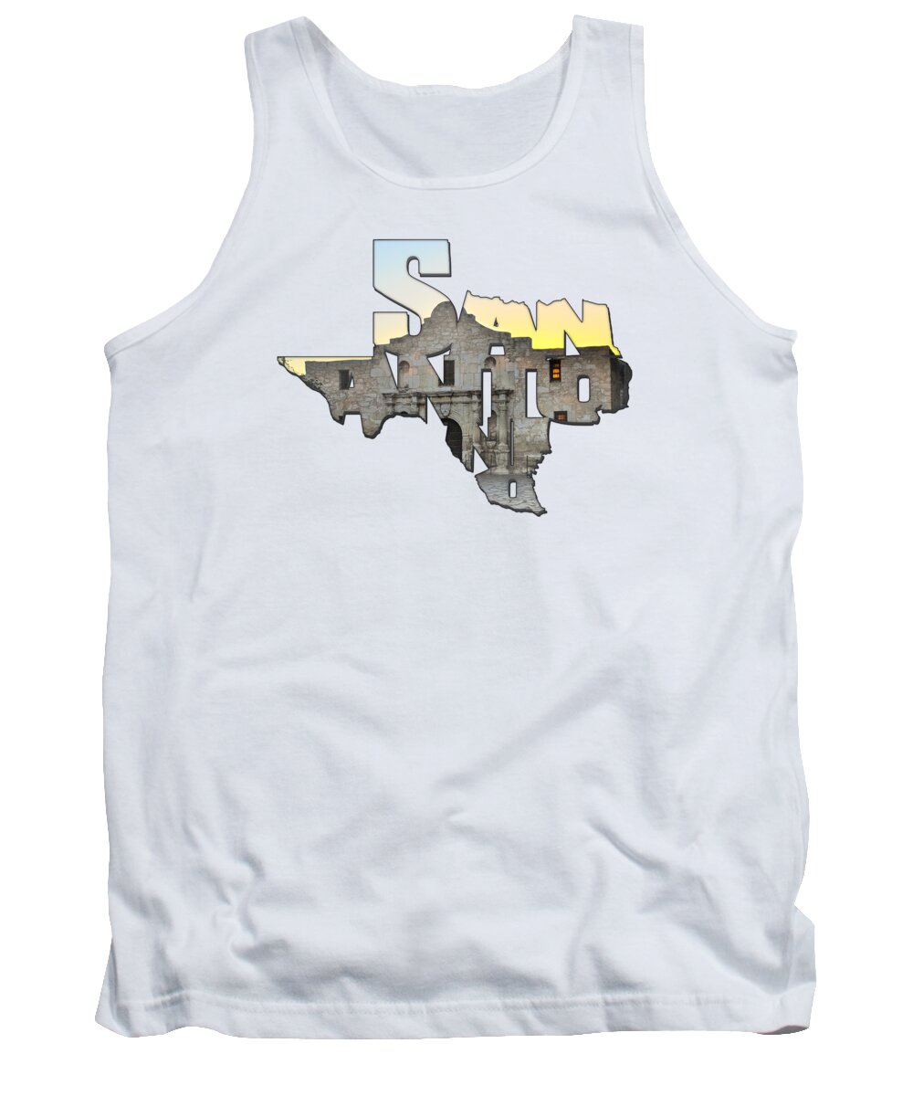 San Antonio Letters Tank Top featuring the photograph San Antonio Texas Typography - An Alamo Sunrise by Gregory Ballos