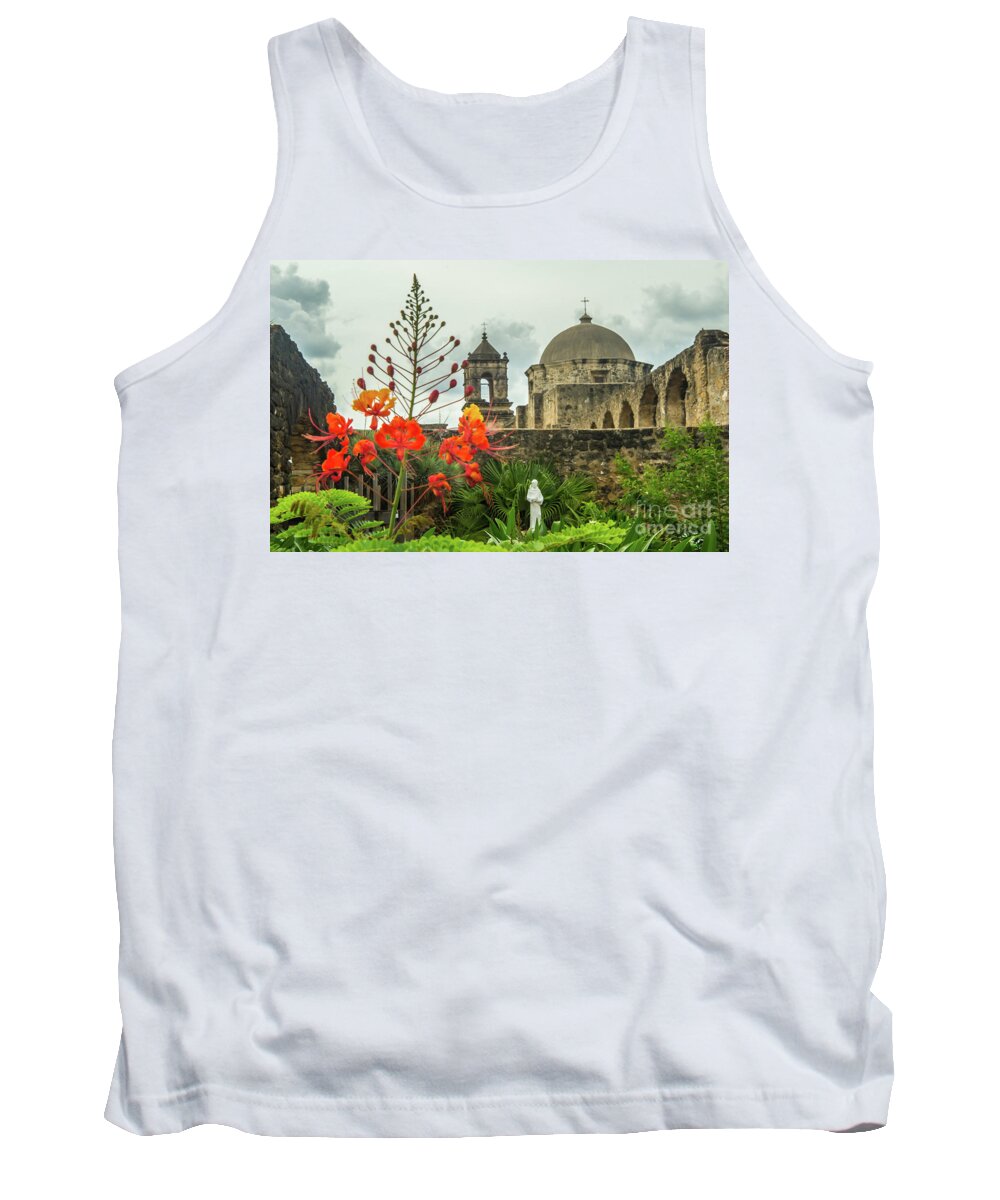 San Antonio Tank Top featuring the photograph Mission San Jose with Pride of Barbados by Michael Tidwell