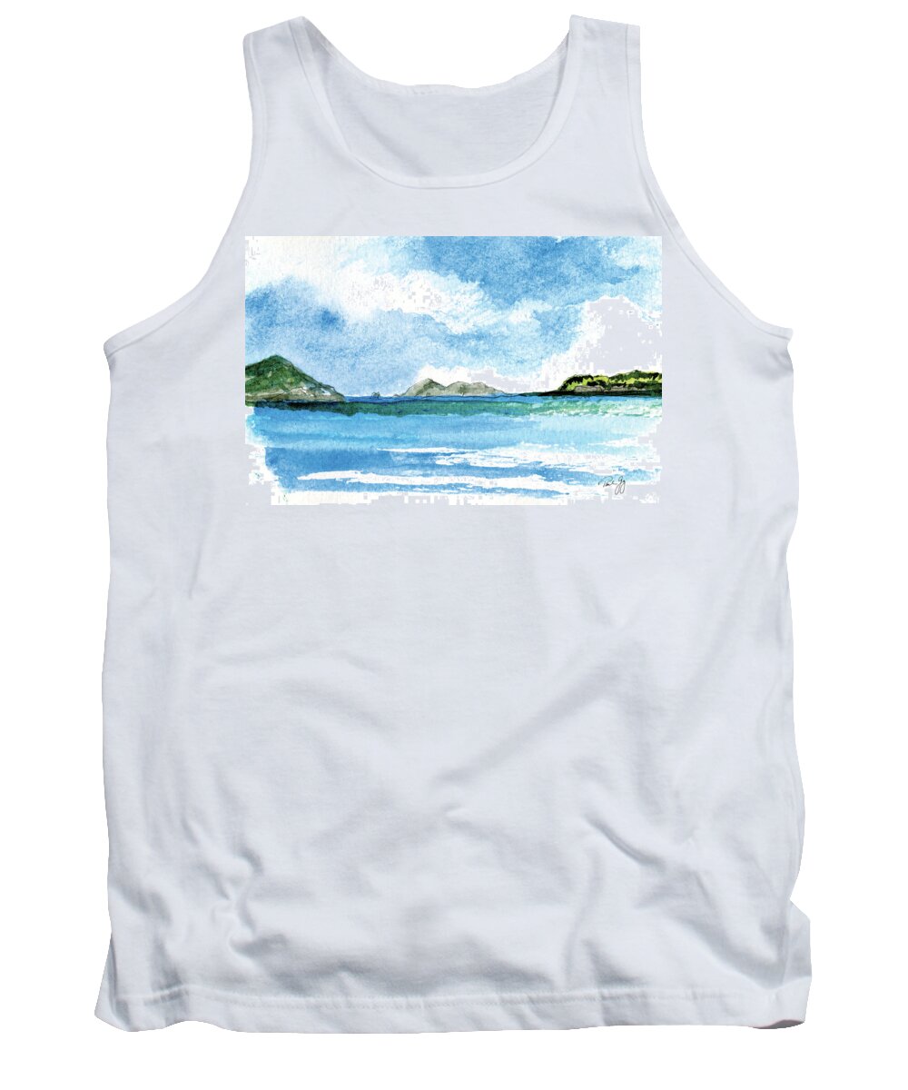 St. Thomas Tank Top featuring the painting Sapphire Bay Towards Tortolla by Paul Gaj