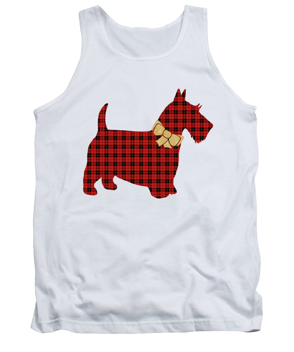 Scottie Dog Tank Top featuring the mixed media Scottie Dog Plaid by Christina Rollo