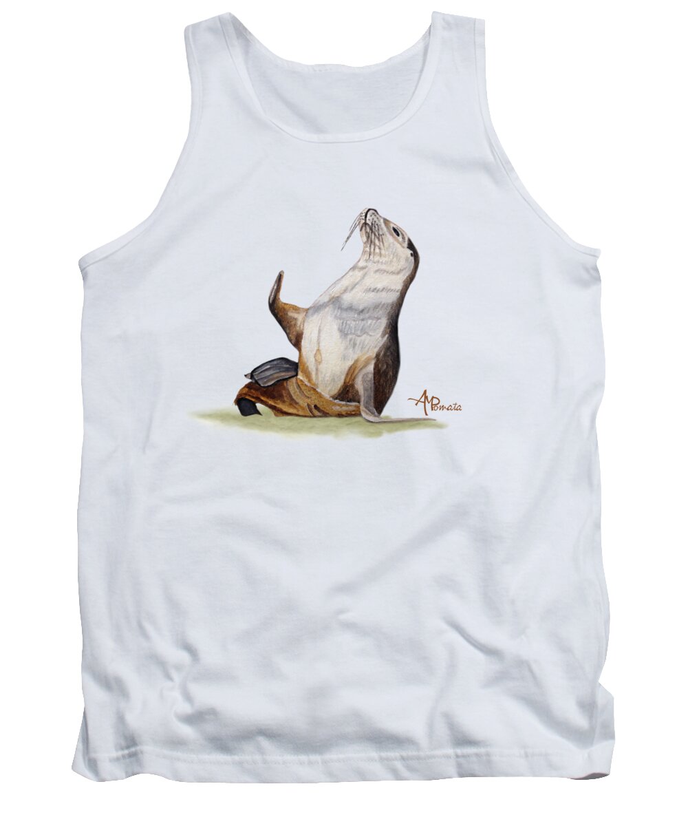 Sea Lion Tank Top featuring the painting Sea Lion Watercolor II by Angeles M Pomata