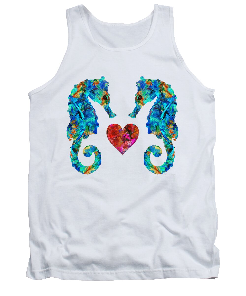 Seahorse Tank Top featuring the painting Sea Lovers - Seahorse Beach Art by Sharon Cummings by Sharon Cummings