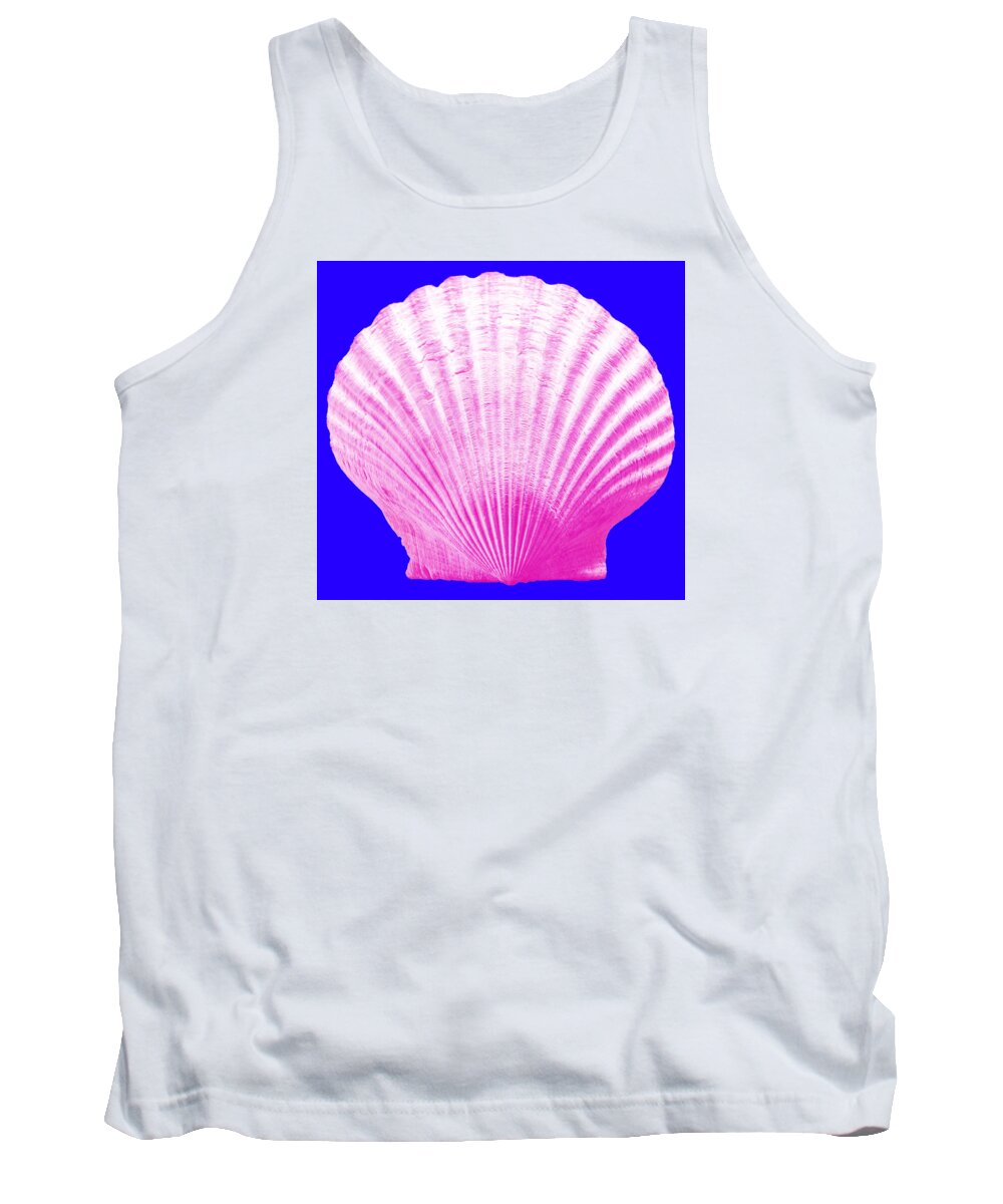 Sea Tank Top featuring the photograph Sea Shell- pink on blue by WAZgriffin Digital