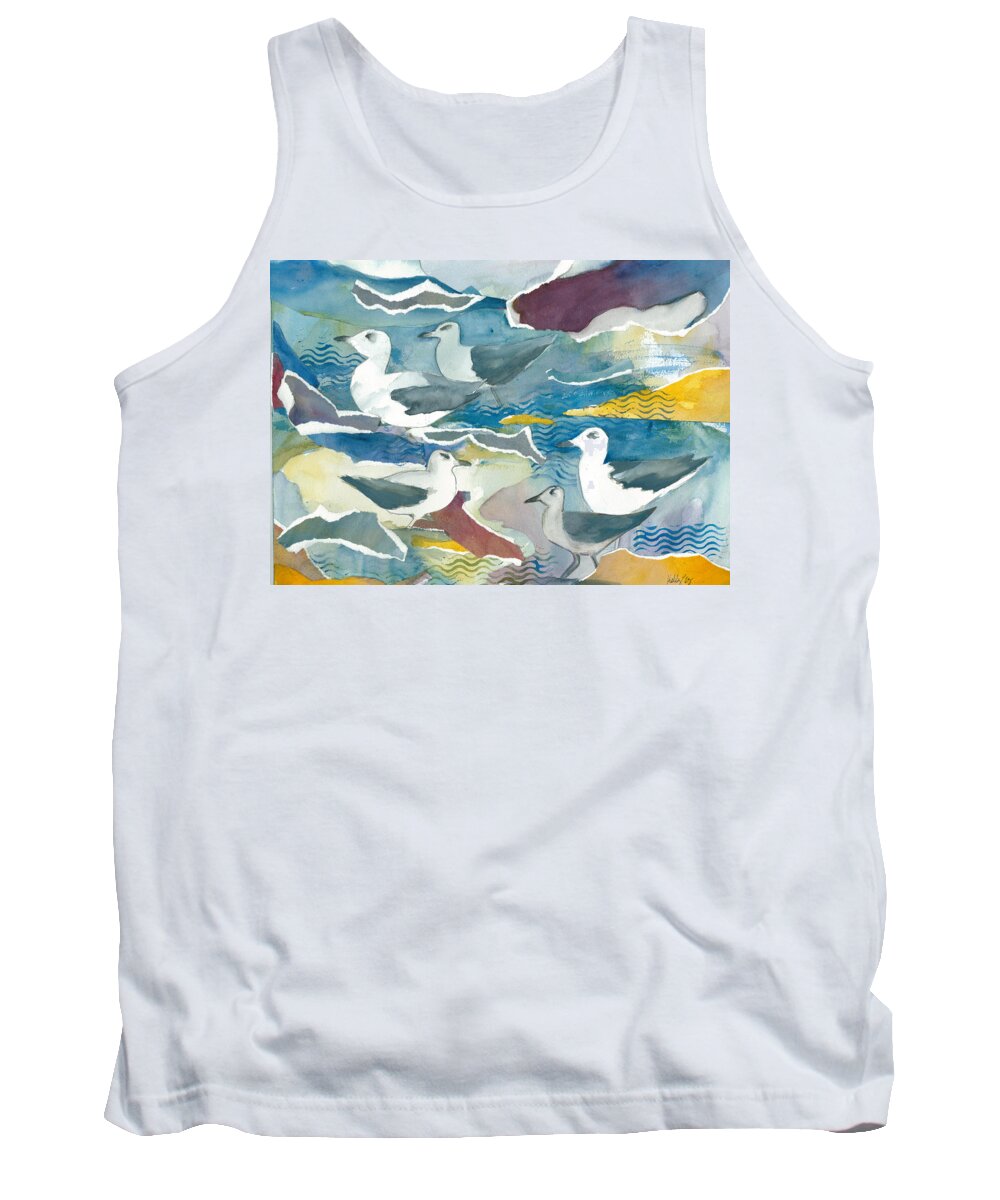 Ocean Tank Top featuring the painting Seagull Collage by Kelly Perez