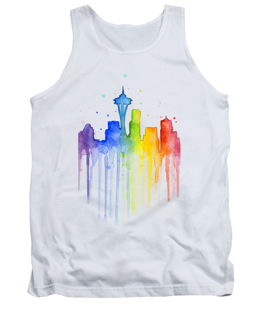 Watercolor Tank Top featuring the painting Seattle Rainbow Watercolor by Olga Shvartsur