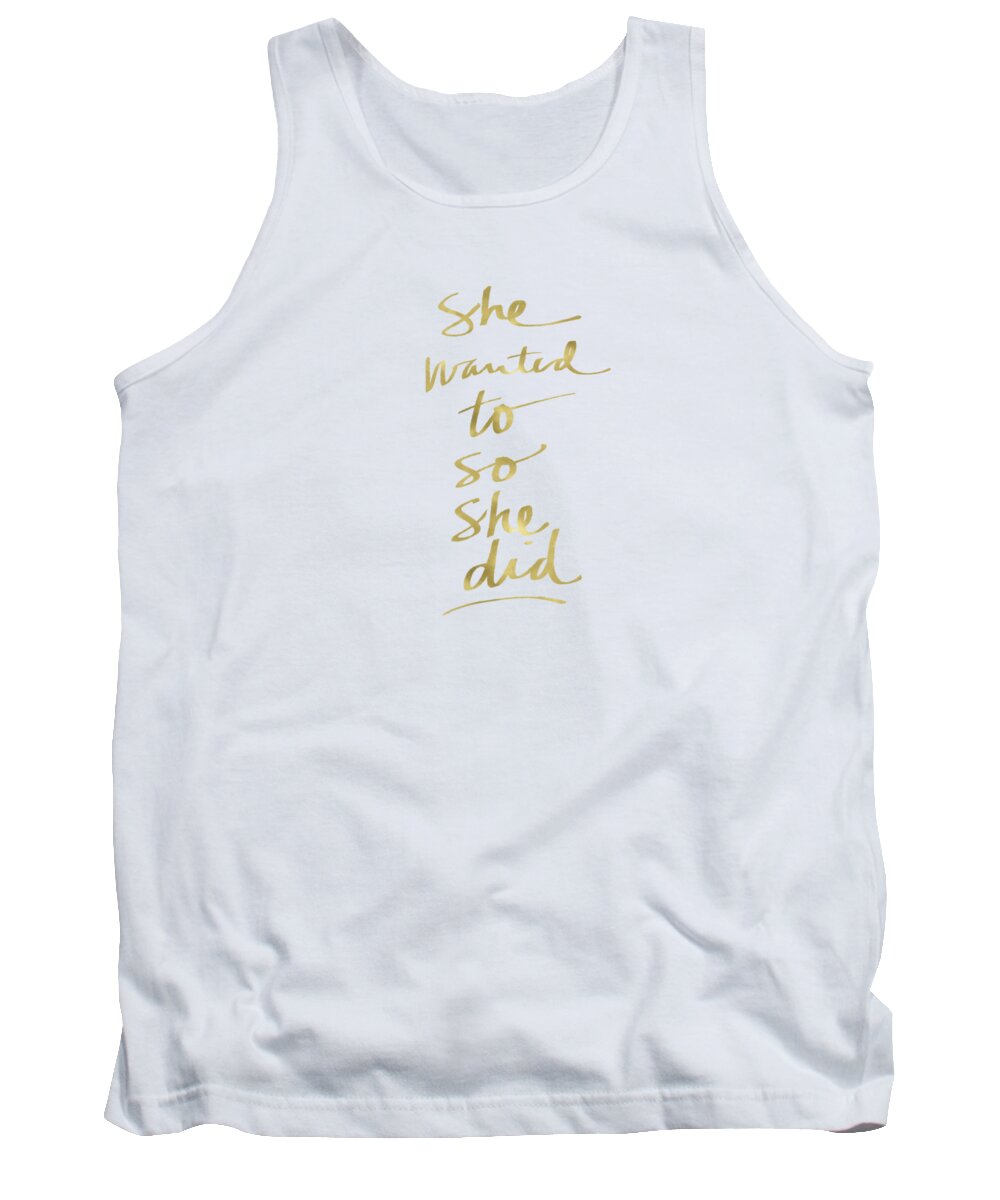 Female Athlete Tank Top featuring the painting She Wanted To So She Did Gold- Art by Linda Woods by Linda Woods