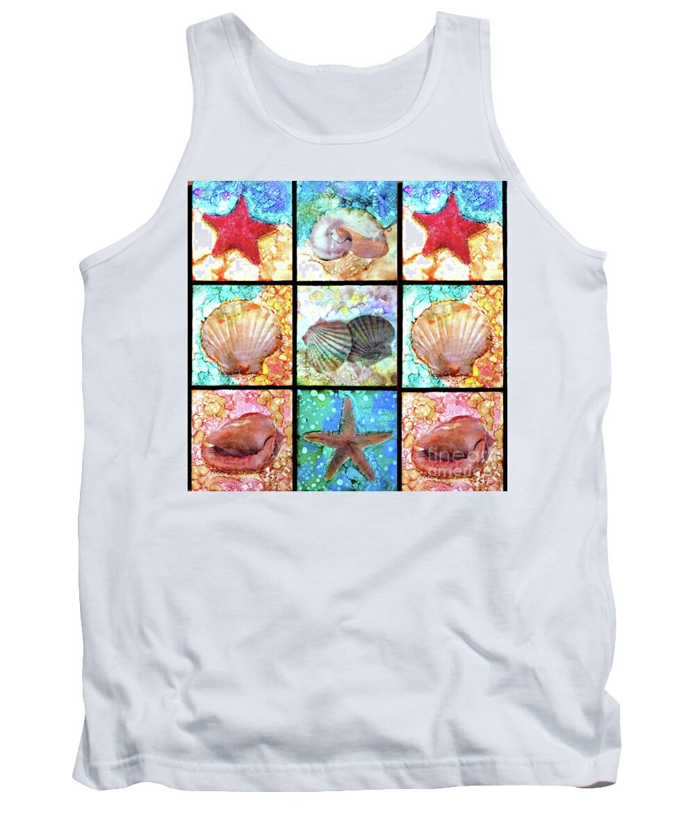 Sea Shells Tank Top featuring the painting Shells X 9 by Alene Sirott-Cope