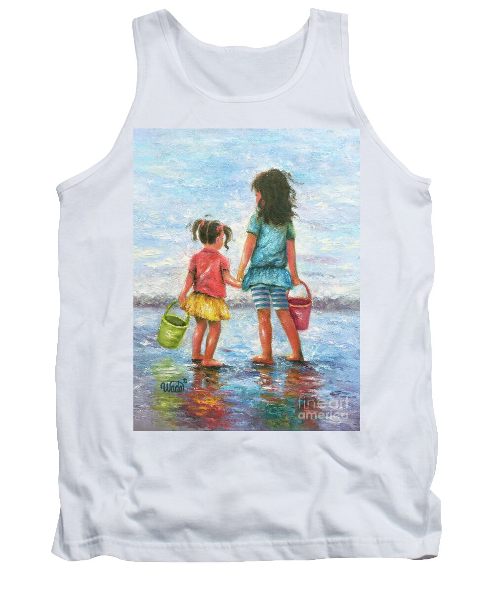 Two Beach Girls Tank Top featuring the painting Sisters By The Sea by Vickie Wade