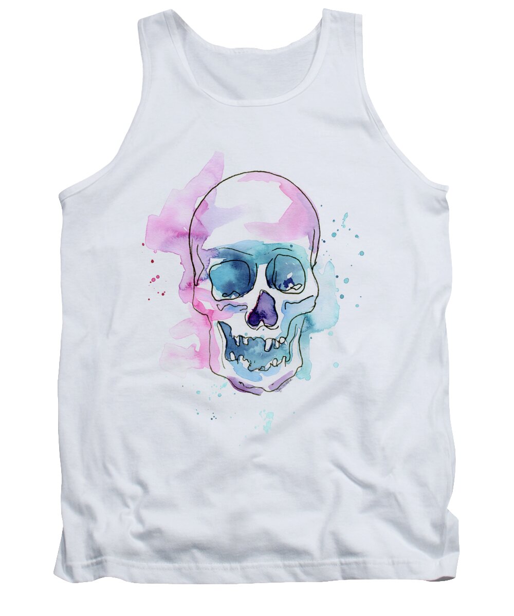 Skull Tank Top featuring the painting Skull Watercolor Abstract by Olga Shvartsur