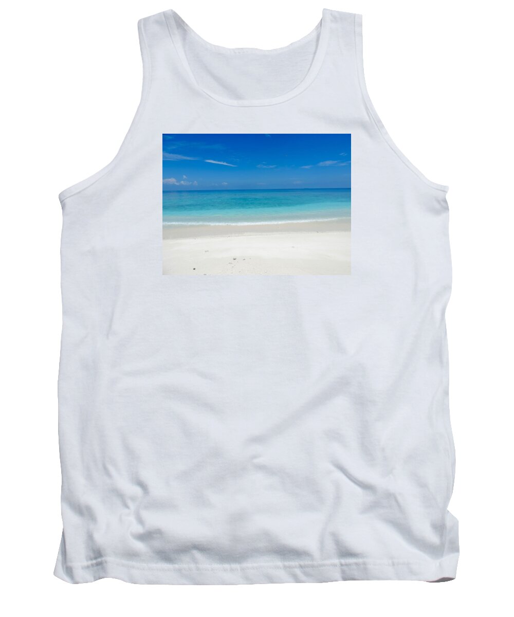 Maldives Tank Top featuring the photograph Sky into Sea by Tiffany Marchbanks