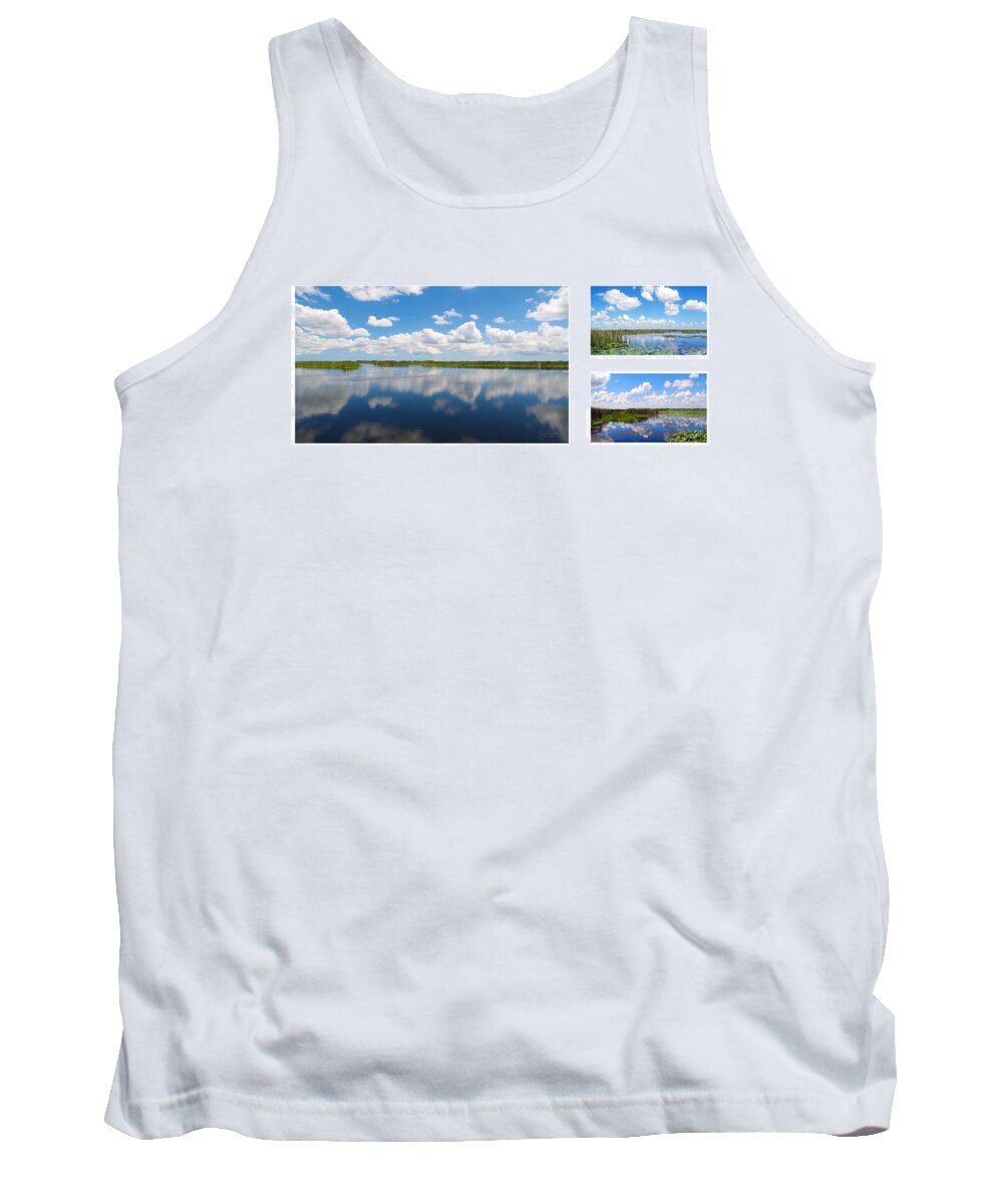Art Tank Top featuring the photograph Skyscape Reflections Blue Cypress Marsh Florida Collage 3 by Ricardos Creations