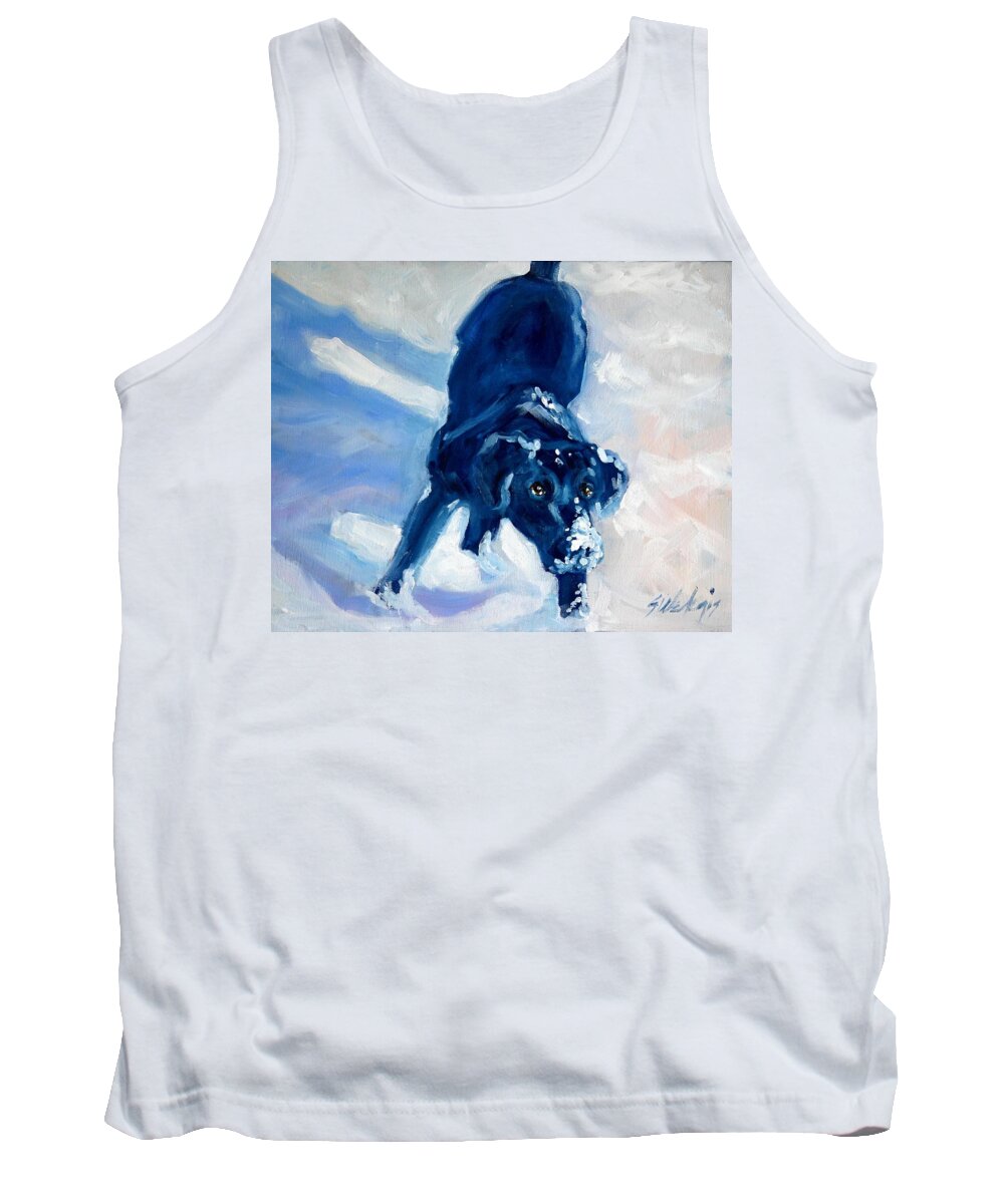 Black Lab Tank Top featuring the painting Snow Boy by Sheila Wedegis