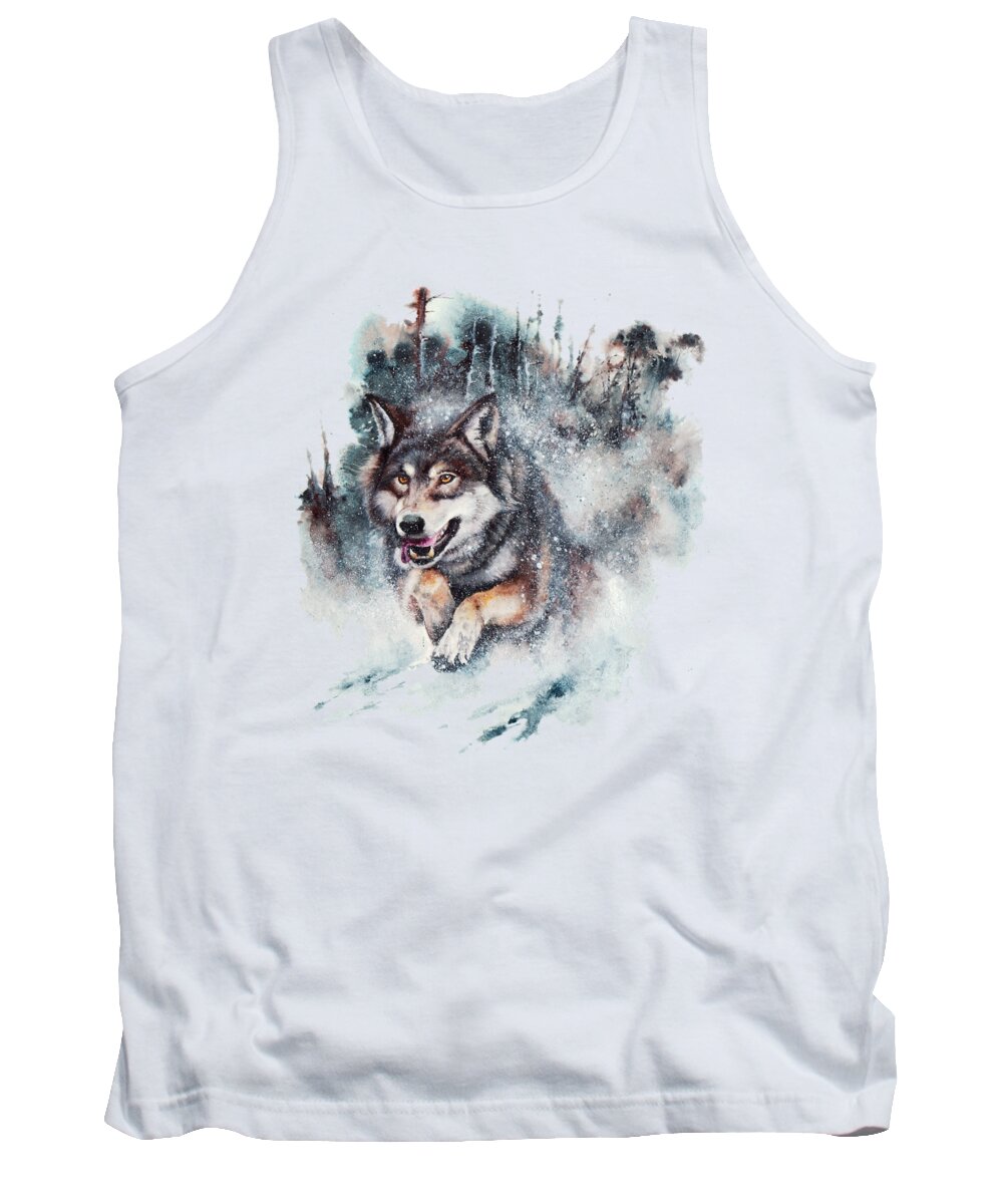Wolf Tank Top featuring the painting Snow Storm by Peter Williams