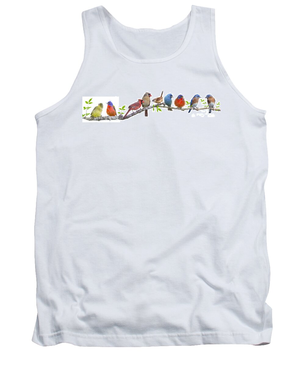 Songbirds On A Leafy Branch Tank Top featuring the photograph Songbirds on a Leafy Branch by Bonnie Barry