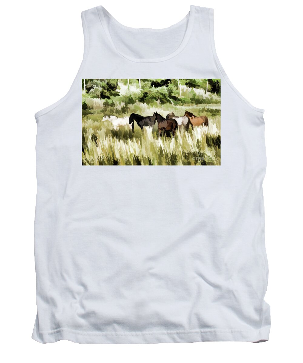 Horse Tank Top featuring the mixed media South Dakota Herd of Horses by Wilma Birdwell