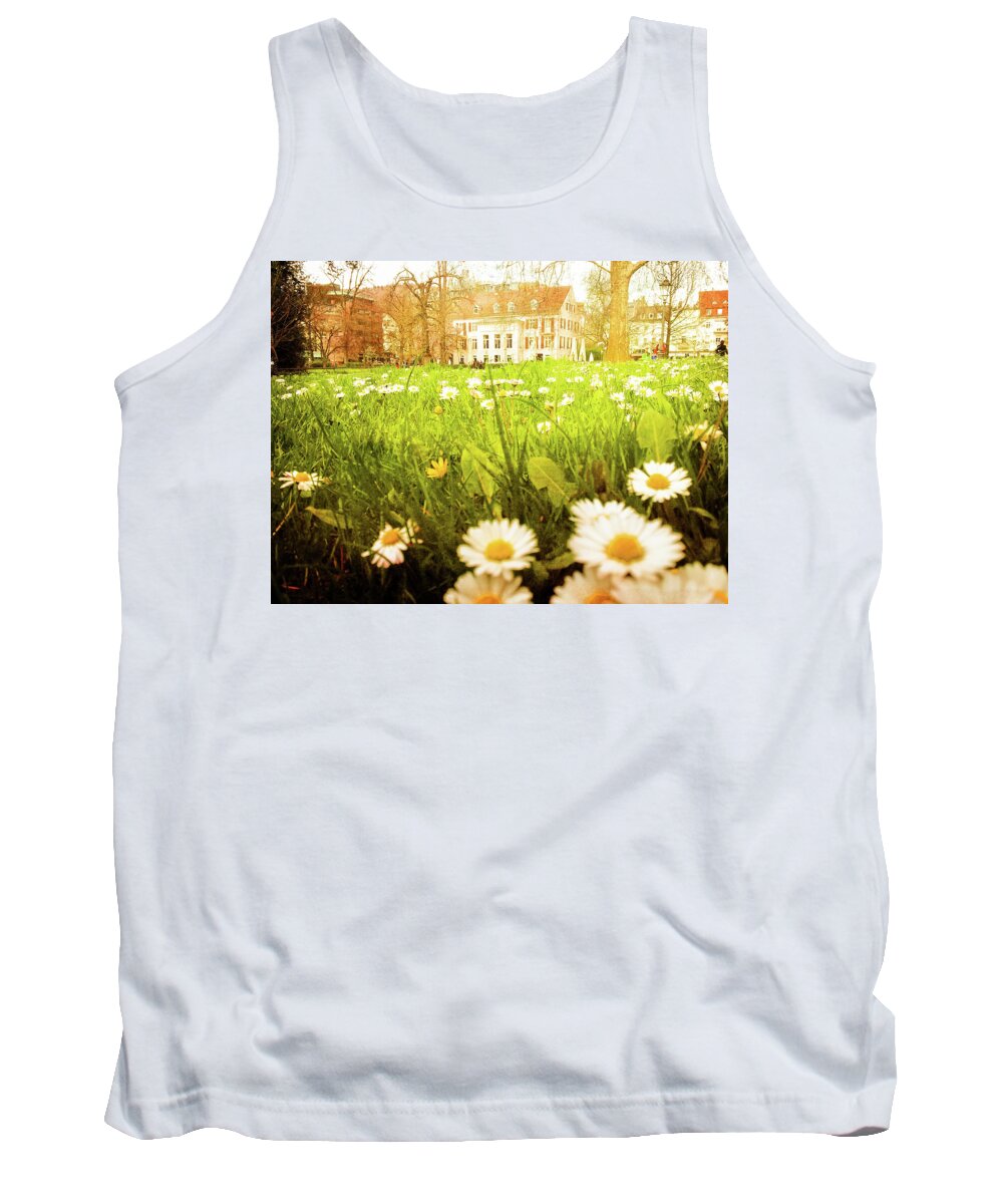 Gerlya Sunshine Tank Top featuring the photograph Spring. A medow spread with daisies in Baden-Baden, Germany by Gerlya Sunshine