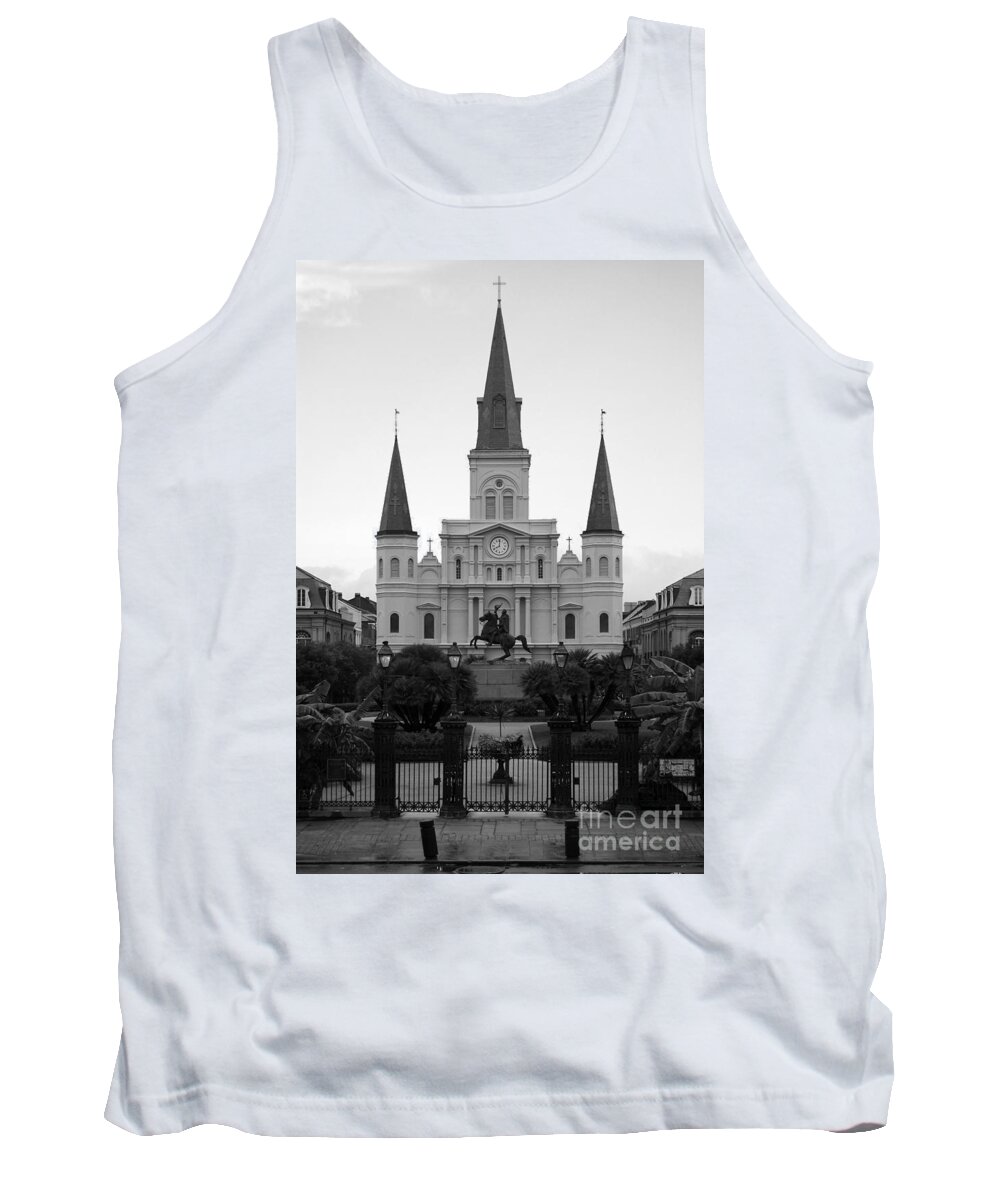 New Orleans Tank Top featuring the photograph St Louis Cathedral on Jackson Square in the French Quarter New Orleans Black and White by Shawn O'Brien