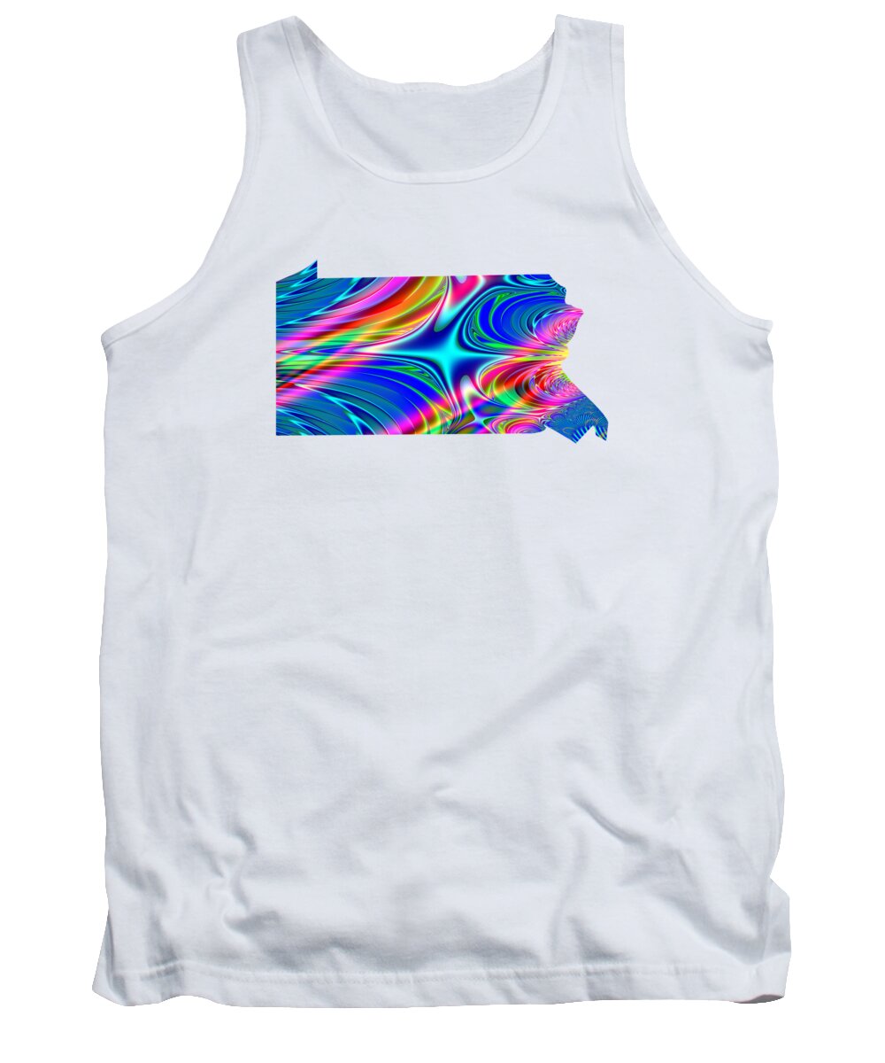 State Of Pennsylvania Map Rainbow Splash Fractal Tank Top featuring the digital art State of Pennsylvania Map Rainbow Splash Fractal by Rose Santuci-Sofranko
