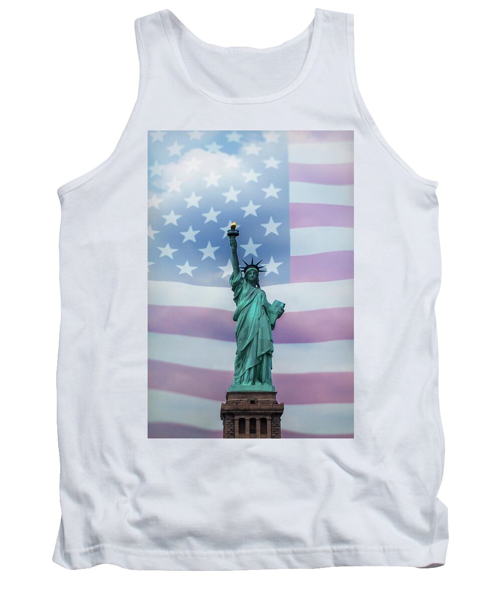 Statue Of Liberty American Flag Tank Top featuring the photograph Statue of Liberty American Flag by Terry DeLuco